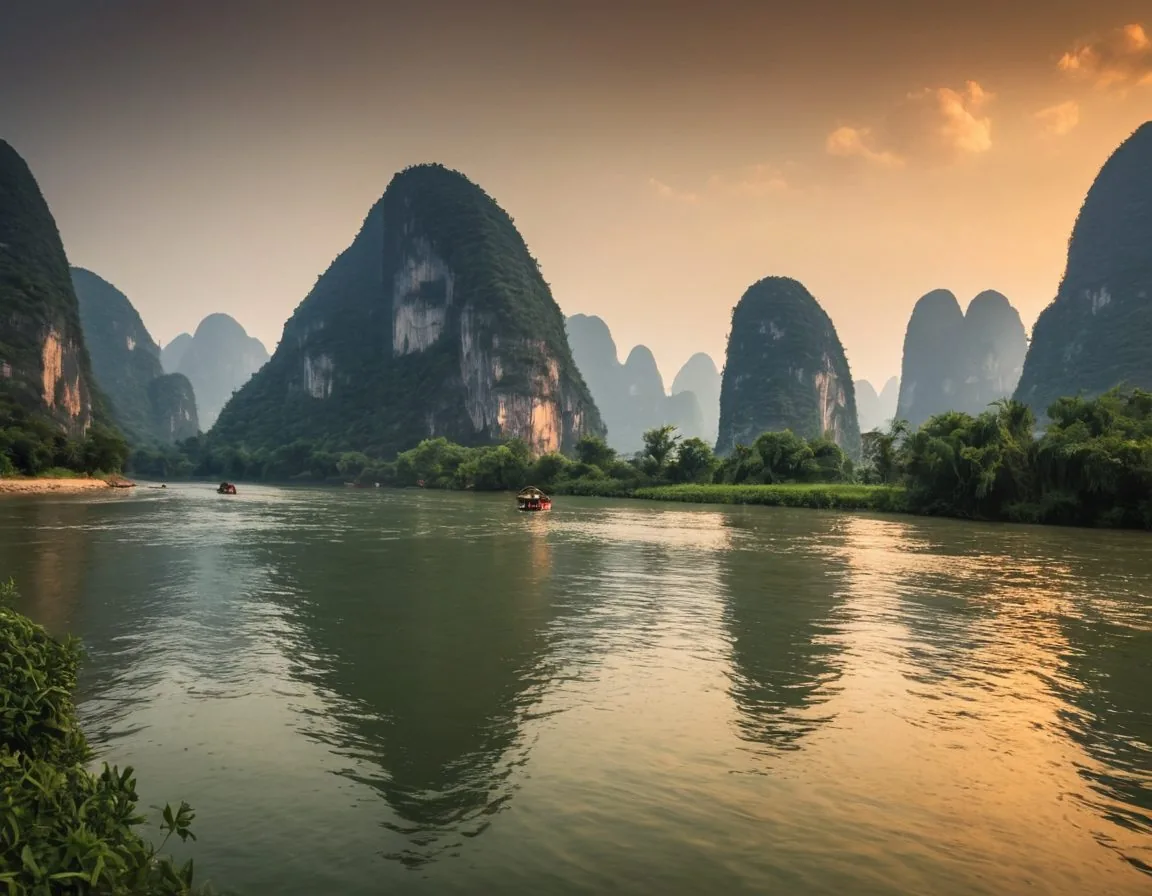 Li River landscape with karst mountains