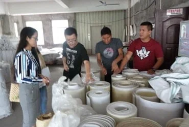 Factory translator at shoe material factory
